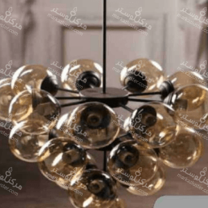 لوستر مولكولی ۱۹ شعله کد ۶۲۸/۱۹ بدنه مشکی و حباب شامپاینی